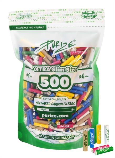 PURIZE XTRA Slim Size Multicolor Aktivkohlefilter ø 5,9mm 500er Doypack